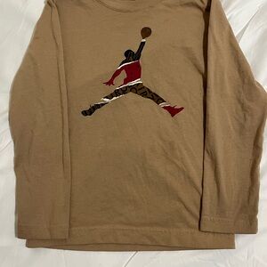 Jordan Tan Crew Neck TShirt Boys Size 5 Long Sleeves